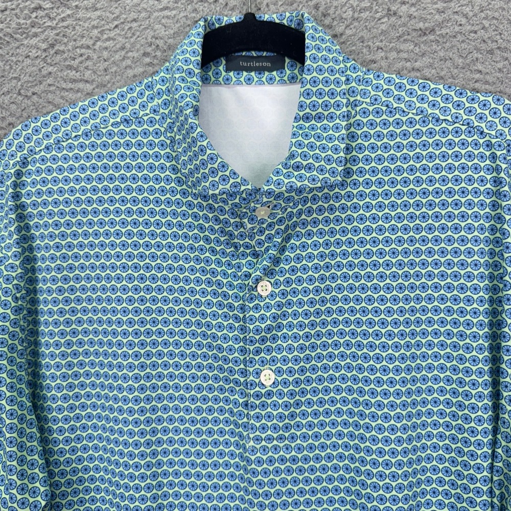 Turtleson Polo Shirt Mens XL Blue Green Performance Golf Geometric Eagle Logo